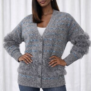 Gray and Blue Striped Women's Sweater